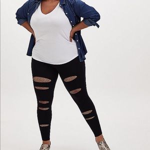 Torrid Slashed Fishnet Underlay Black Leggings 4